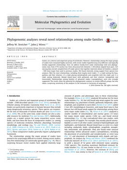 Phylogenomic Analyses Reveal Novel Relationships Among Snake Families ⇑ Jeffrey W