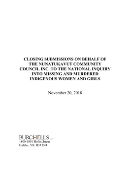 Closing Submissions on Behalf of the Nunatukavut Community Council Inc. to the National Inquiry Into Missing and Murdered Indigenous Women and Girls