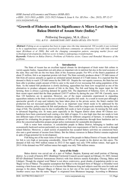 “Growth of Fisheries and Its Significance-A Micro Level Study in Baksa District of Assam State (India).”