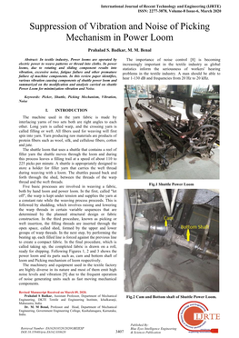 Suppression of Vibration and Noise of Picking Mechanism in Power Loom