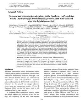 Research Article Seasonal and Reproductive Migrations in The