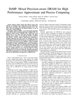 Drmp: Mixed Precision-Aware DRAM for High Performance Approximate and Precise Computing