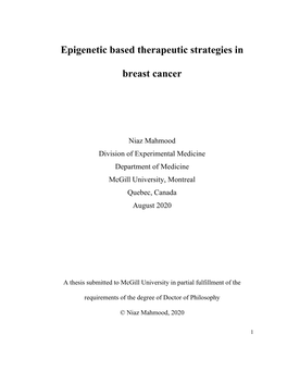 Epigenetic Based Therapeutic Strategies in Breast Cancer