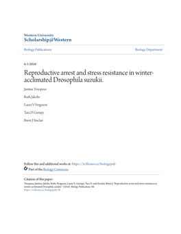 Reproductive Arrest and Stress Resistance in Winter-Acclimated Drosophila Suzukii." (2016)