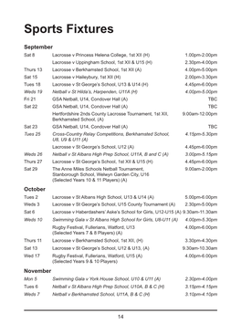 Sports Fixtures