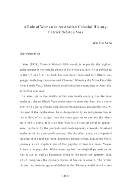 A Role of Woman in Australian Colonial History: Patrick White's Voss