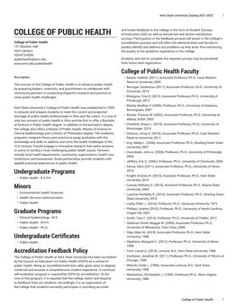 COLLEGE of PUBLIC HEALTH of Instruction (SSI) As Well As Annual Exit and Alumni Satisfaction Surveys