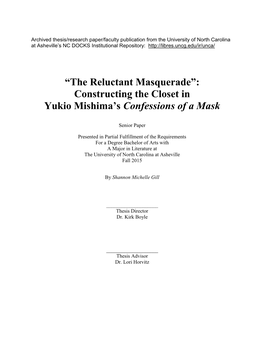 “The Reluctant Masquerade”: Constructing the Closet in Yukio Mishima's Confessions of a Mask