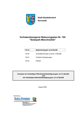 Vorhabenbezogener Bebauungsplan Nr. 104 