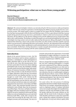 Widening Participation and Lifelong Learning Volume 11, Number 1, April 2009 ISSN: 1466-6529