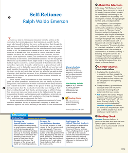 Emerson Exhorts Readers to Avoid Blindly Conforming to the Self-Reliance Ideas and Behavior Dictated by Soci- 7 Ety Or Peers