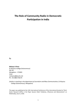 The Role of Community Radio in Democratic Participation in India