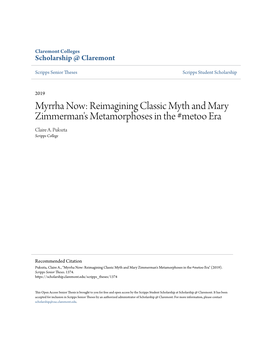 Myrrha Now: Reimagining Classic Myth and Mary Zimmerman's Metamorphoses in the #Metoo Era Claire A