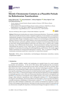 Meiotic Chromosome Contacts As a Plausible Prelude for Robertsonian Translocations