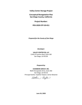 Valley Center Storage Project Conceptual Revegetation Plan San