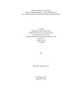 Loss, Remembrance, and Community in Anglo-Saxon and Old Norse Literature