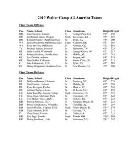 2010 Walter Camp All-America Teams