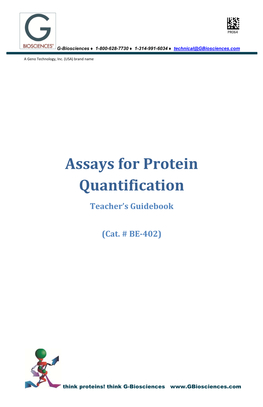 Assays for Protein Quantification Teacher’S Guidebook