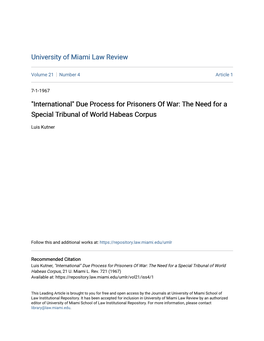 Due Process for Prisoners of War: the Need for a Special Tribunal of World Habeas Corpus