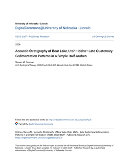 Acoustic Stratigraphy of Bear Lake, Utah–Idaho—Late Quaternary Sedimentation Patterns in a Simple Half-Graben