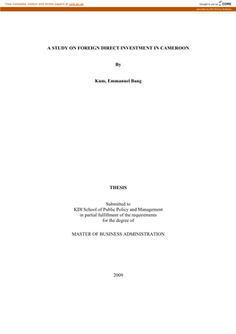 A STUDY on FOREIGN DIRECT INVESTMENT in CAMEROON By