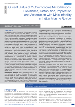 Current Status of Y Chromosome Microdeletions: Prevalence, Distribution, Implication Genetics Section and Association with Male Infertility in Indian Men- a Review