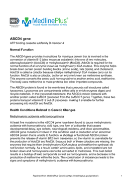 ABCD4 Gene ATP Binding Cassette Subfamily D Member 4