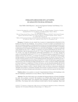 Foraging Behavior of Lactating Guadalupe Fur Seal Females