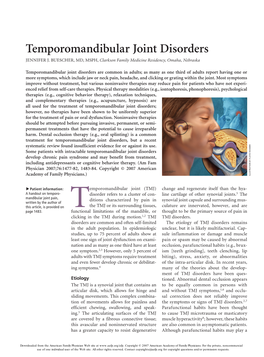 Temporomandibular Joint Disorders JENNIFER J