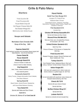 Grille & Patio Menu