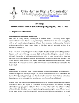 Briefing: Forced Labour in Chin State and Sagaing Region, 2011 – 2012