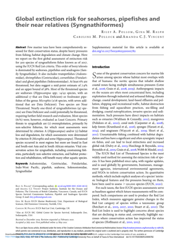 Global Extinction Risk for Seahorses, Pipefishes and Their Near Relatives (Syngnathiformes)