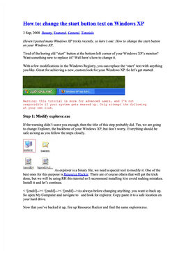 How To: Change the Start Button Text on Windows XP