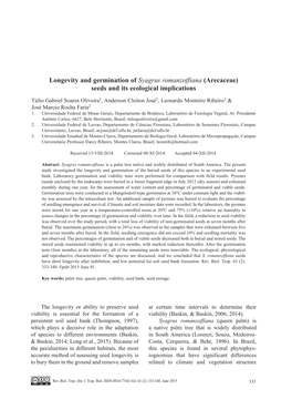 Longevity and Germination of Syagrus Romanzoffiana (Arecaceae) Seeds and Its Ecological Implications