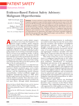 Evidence-Based Patient Safety Advisory: Malignant Hyperthermia