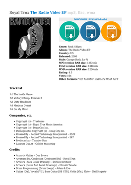 Royal Trux the Radio Video EP Mp3, Flac, Wma