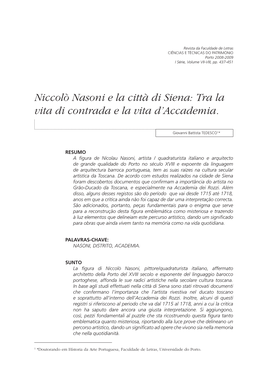 Niccolò Nasoni E La Città Di Siena: Tra La Vita Di Contrada E La Vita D’Accademia