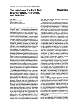 The Initiation of the Limb Bud: Growth Factors, Hox Genes, and Retinoids