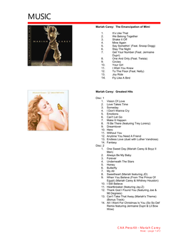 CAA Press Kit – Mariah Carey Music – Page 1 of 2 MUSIC