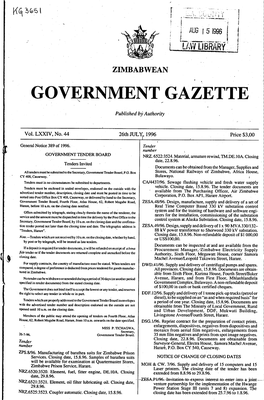 Zimbabwean Government Gazette, 26Th July, 1996