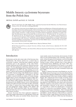 Middle Jurassic Cyclostome Bryozoans from the Polish Jura