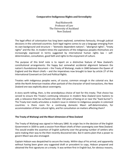 Comparative Indigenous Rights and Serendipity Paul Rishworth Professor of Law the University of Auckland New Zealand the Legal E