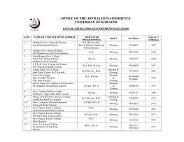 Office of the Affiliation Committee University of Karachi