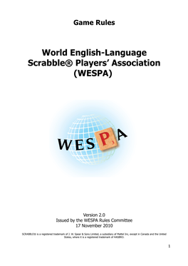 World English-Language Scrabble® Players' Association (WESPA)