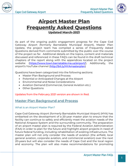 Airport Master Plan Frequently Asked Questions Updated March-2021