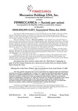 Meccanica Holdings USA, Inc. FINMECCANICA — Società Per