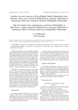 Another Two New Species of the Millipede Family Glomeridae From