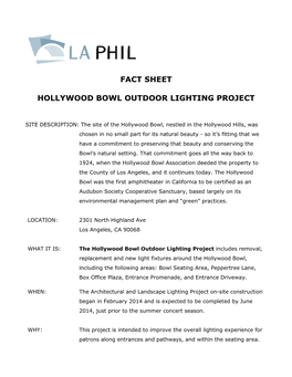 Fact Sheet Hollywood Bowl Outdoor Lighting Project