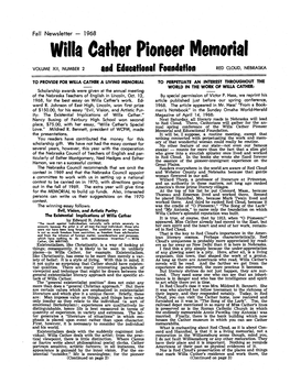 Willa Cather Pioneer Memorial X,,, and Edunational Foundation C Ou0