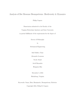 Analysis of Bat Biosonar Beampatterns: Biodiversity & Dynamics